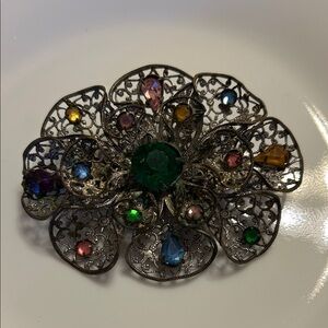 Vintage Multicolor Gemstone Brooch